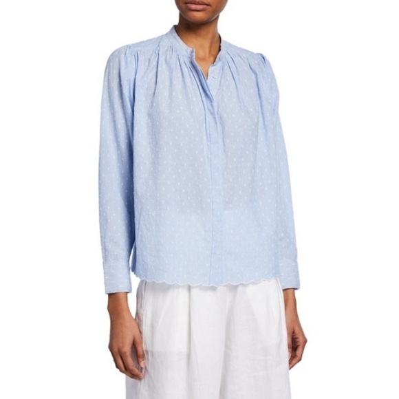 Joie Abidan clip dot cotton blouse Cornflower blue long sleeve women's size XS - Picture 8 of 9